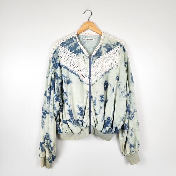 Free People We The Free True Blue Tie Dye Zip Up Crochet Jacket Medium - Picture 2 of 9
